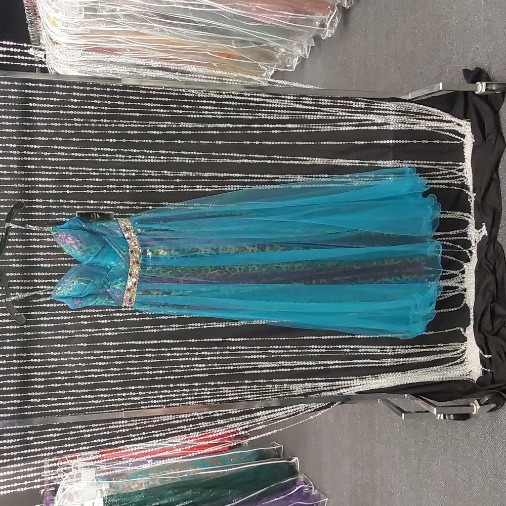 Xcite Disney Leopard Sequin Grad Prom Dress 35593 Peacock/Multi - Picture 4 of 5